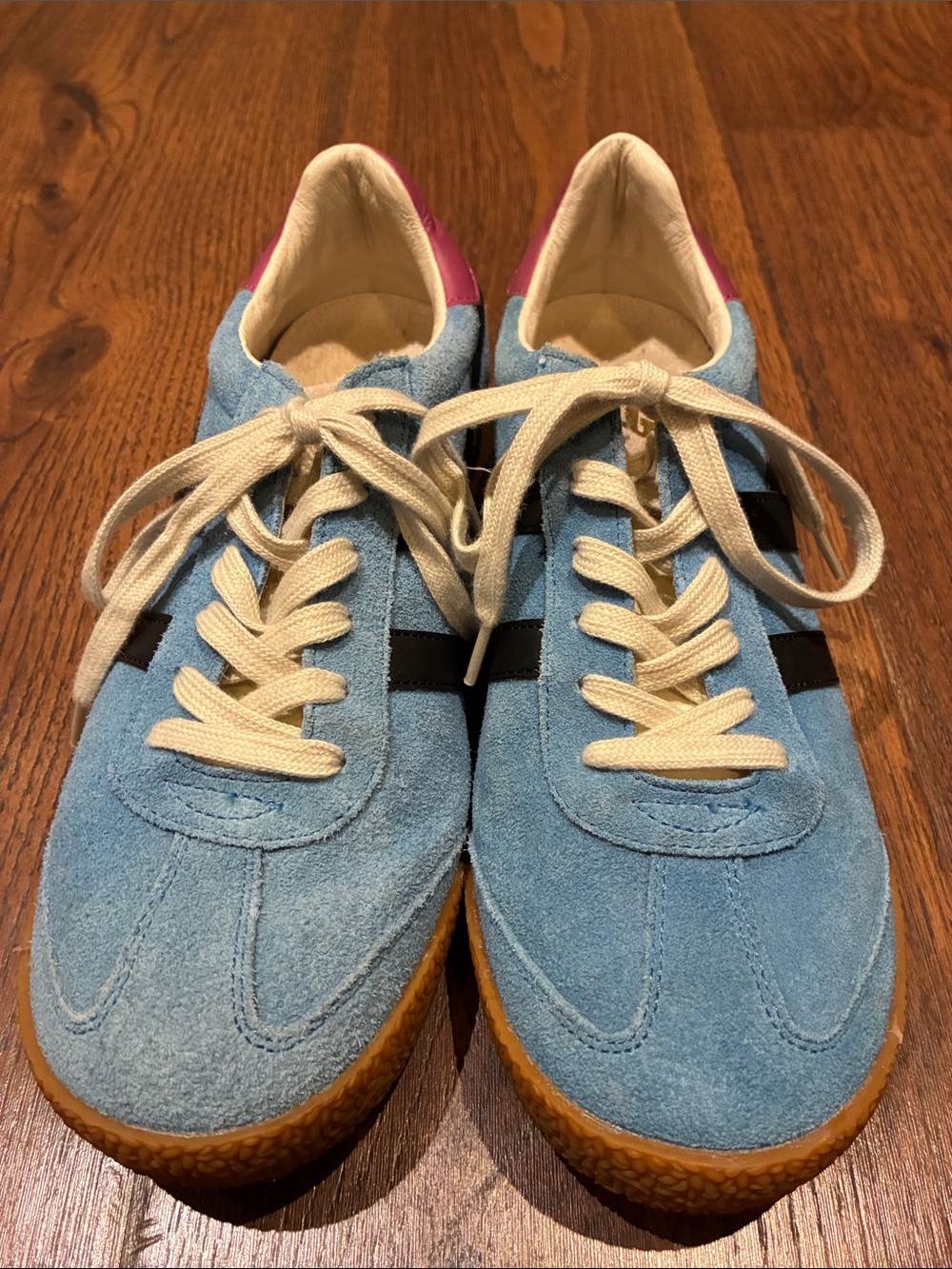 Gola Light Blue Suede Sneakers with Pink Heel Accent